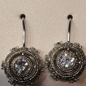 Elegant Silver Tone Cubic Zirconia Earrings NWT